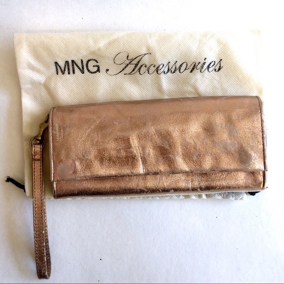 Mango Handbags - Mango Vintage Cowhide Gold Wristlet Wallet